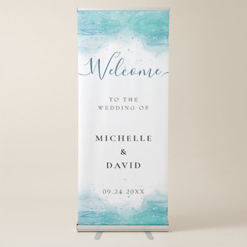 Elegant Blue Ocean Wedding Welcome  Retractable Banner