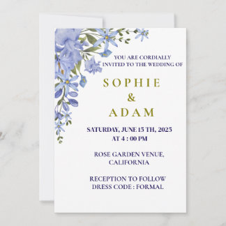 Elegant Blue & Olive Green Wedding Invitation, Invitation