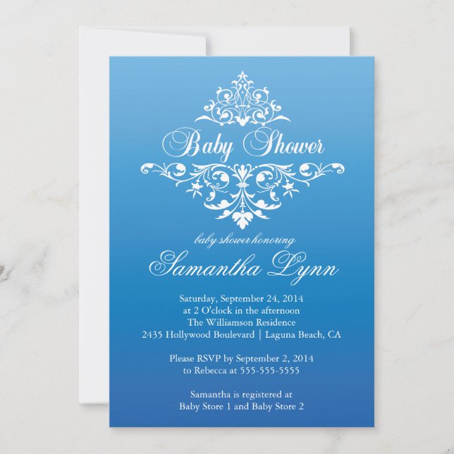 Elegant Blue Ombre Baby Shower Invitation (Front)