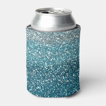 Elegant Blue Ombre Glitter Sparkle Can Cooler by InTrendPatterns at Zazzle