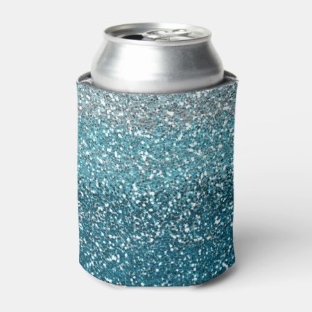 Elegant Blue Ombre Glitter Sparkle Can Cooler