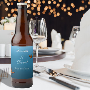 Elegant Blue Ombre Romantic Monarch Butterfly Beer Bottle Label