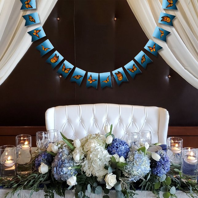 Elegant Blue Ombre Romantic Monarch Butterfly Bunting Flags (Creator Uploaded)