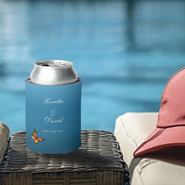 Elegant Blue Ombre Romantic Monarch Butterfly Can Cooler (Creator Uploaded)