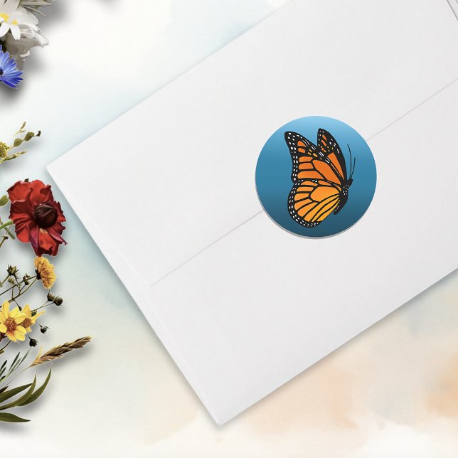 Elegant Blue Ombre Romantic Monarch Butterfly Classic Round Sticker (Creator Uploaded)