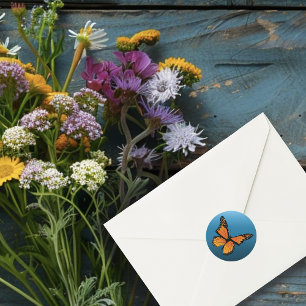 Elegant Blue Ombre Romantic Monarch Butterfly Classic Round Sticker