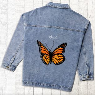 Elegant Blue Ombre Romantic Monarch Butterfly Denim Jacket