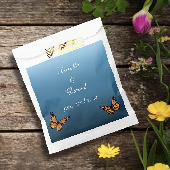 Elegant Blue Ombre Romantic Monarch Butterfly Favor Bag (Creator Uploaded)