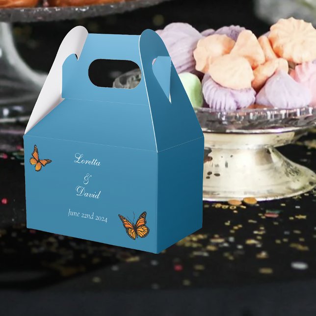 Elegant Blue Ombre Romantic Monarch Butterfly Favor Boxes (Creator Uploaded)