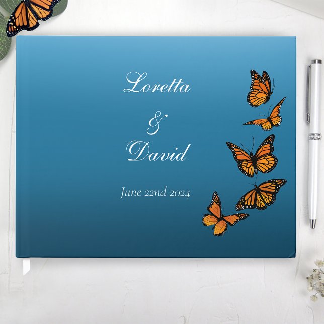Elegant Blue Ombre Romantic Monarch Butterfly Guest Book (Creator Uploaded)