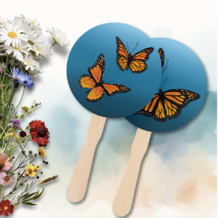 Elegant Blue Ombre Romantic Monarch Butterfly Hand Fan