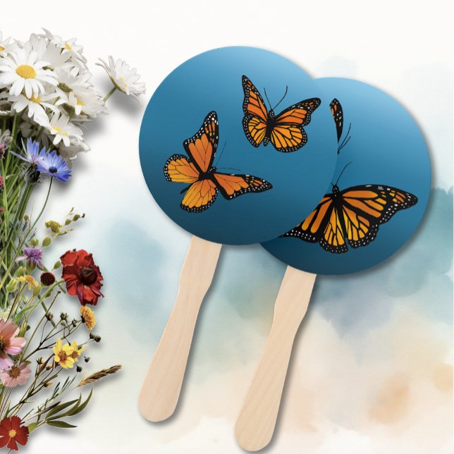 Elegant Blue Ombre Romantic Monarch Butterfly Hand Fan (Creator Uploaded)