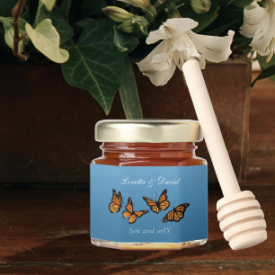 Elegant Blue Ombre Romantic Monarch Butterfly Honey Jar Favors
