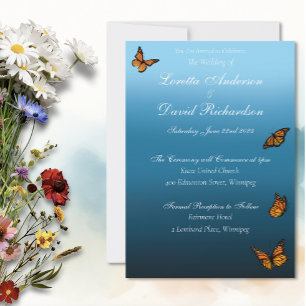 Elegant Blue Ombre Romantic Monarch Butterfly Invitation