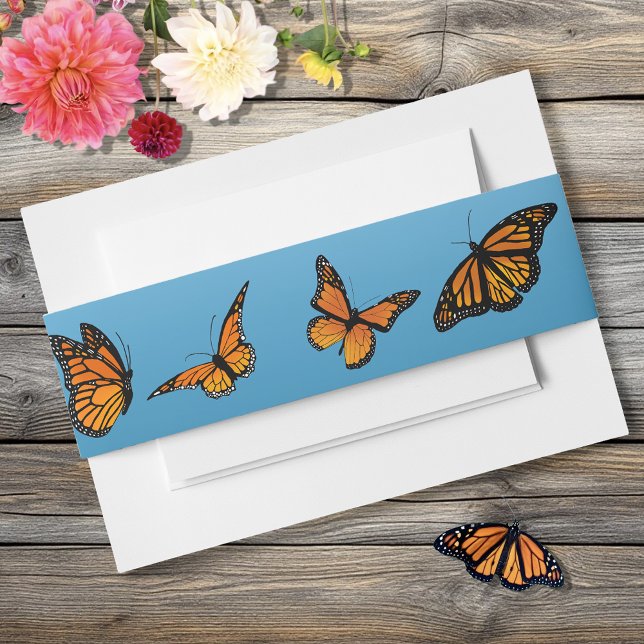 Elegant Blue Ombre Romantic Monarch Butterfly Invitation Belly Band (Creator Uploaded)