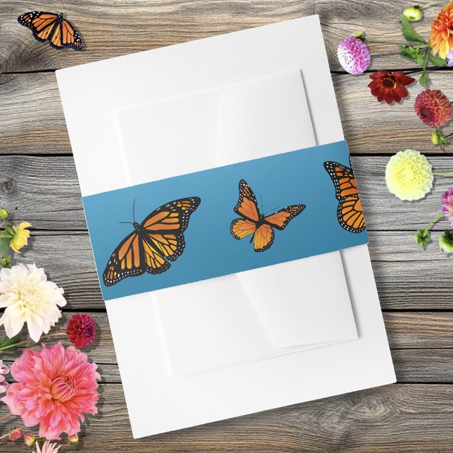 Elegant Blue Ombre Romantic Monarch Butterfly Invitation Belly Band (Creator Uploaded)