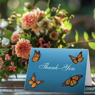 Elegant Blue Ombre Romantic Monarch Butterfly Letterpress Thank You Card