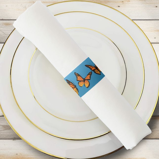 Elegant Blue Ombre Romantic Monarch Butterfly Napkin Bands (Creator Uploaded)