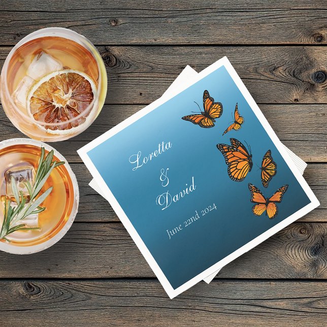 Elegant Blue Ombre Romantic Monarch Butterfly Napkins (Creator Uploaded)
