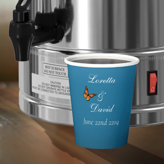 Elegant Blue Ombre Romantic Monarch Butterfly Paper Cups (Creator Uploaded)