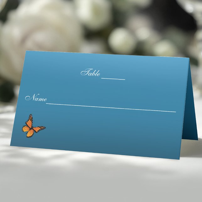 Elegant Blue Ombre Romantic Monarch Butterfly Place Card (Creator Uploaded)