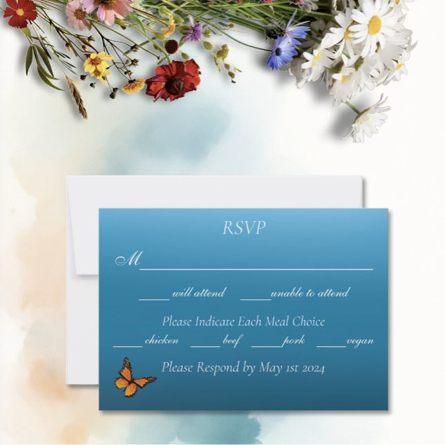 Elegant Blue Ombre Romantic Monarch Butterfly RSVP Card (Creator Uploaded)