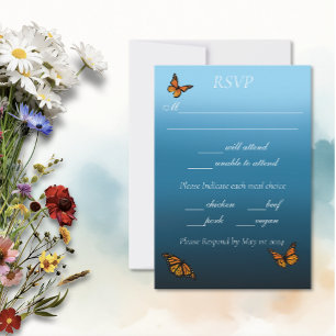 Elegant Blue Ombre Romantic Monarch Butterfly RSVP Card