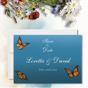 Elegant Blue Ombre Romantic Monarch Butterfly Save The Date