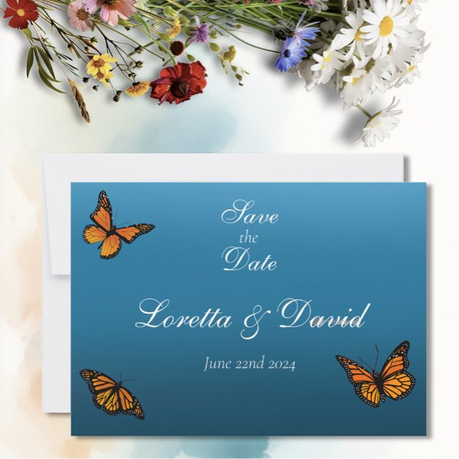 Elegant Blue Ombre Romantic Monarch Butterfly Save The Date (Creator Uploaded)