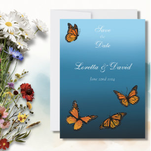 Elegant Blue Ombre Romantic Monarch Butterfly Save The Date