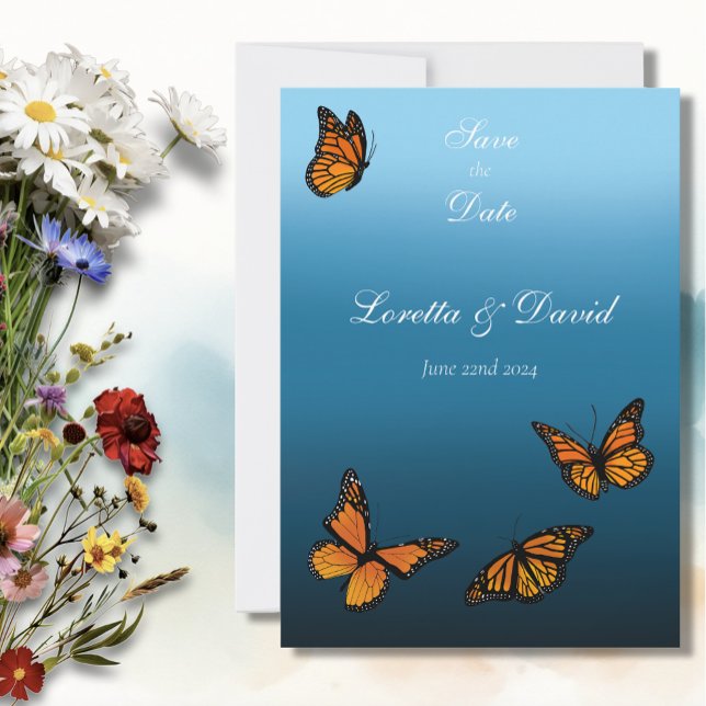 Elegant Blue Ombre Romantic Monarch Butterfly Save The Date (Creator Uploaded)