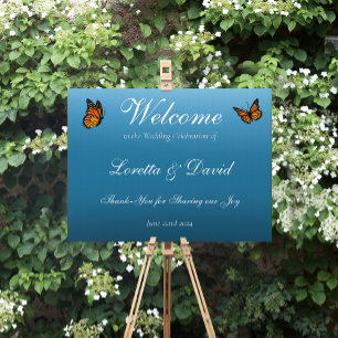 Elegant Blue Ombre Romantic Monarch Butterfly Sign
