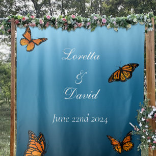 Elegant Blue Ombre Romantic Monarch Butterfly Tapestry
