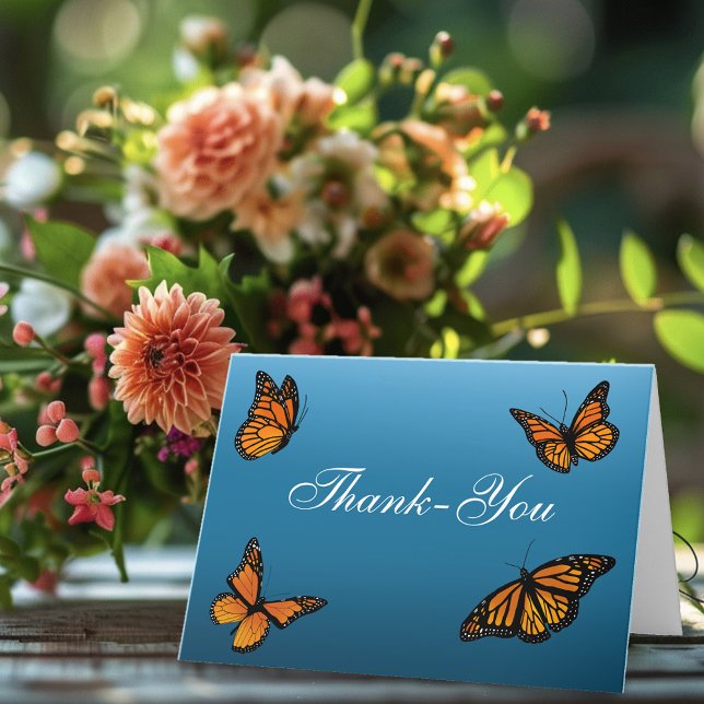 Elegant Blue Ombre Romantic Monarch Butterfly Thank You Card (Creator Uploaded)
