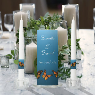 Elegant Blue Ombre Romantic Monarch Butterfly Unity Candle Set