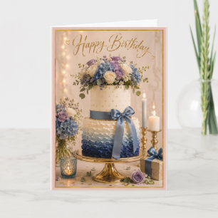 Elegant Blue Ombre Ruffle Birthday Cake Card