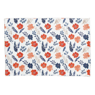 Elegant Blue& Orange Floral Pattern Watercolor Pillow Case