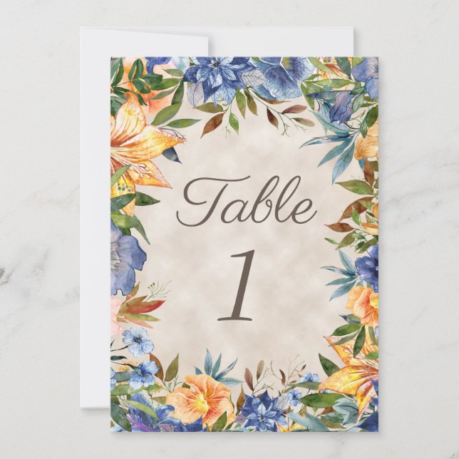Elegant Blue Orange Floral Wedding Table  (Front)