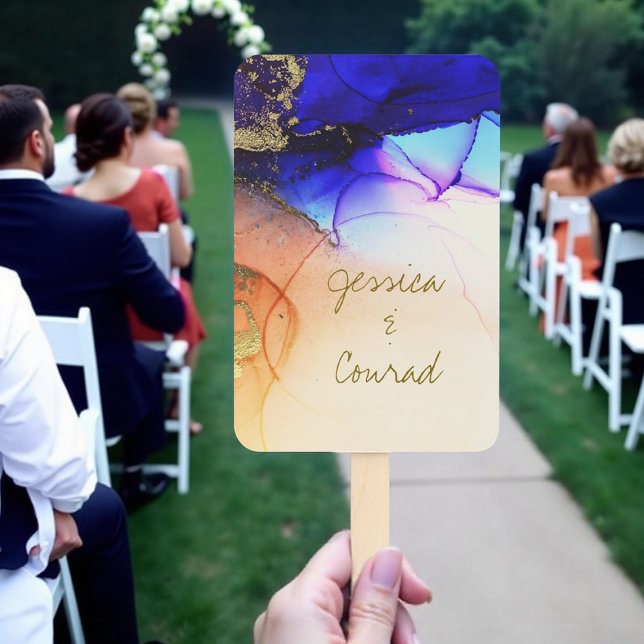 Elegant Blue Orange Wedding Program Set of Fans (Elegant Blue Orange Wedding Program Set of Fans.)