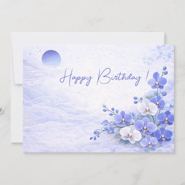 Elegant Blue Orchid Birthday Card (Front)