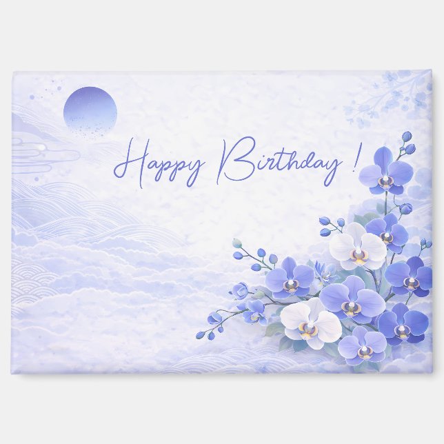Elegant Blue Orchid Birthday Magnet (Front)