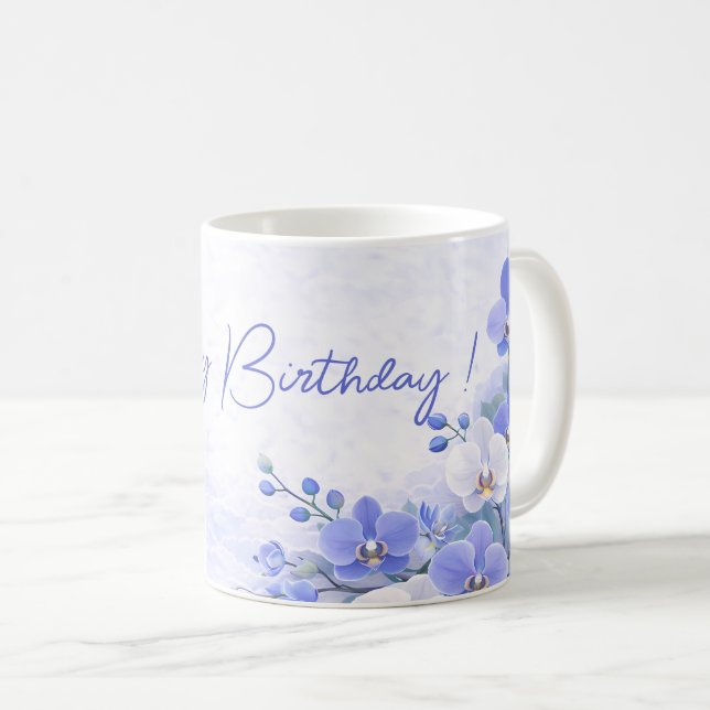 Elegant Blue Orchid Birthday Mug (Front Right)