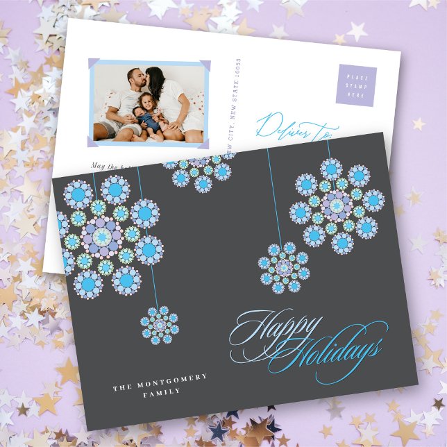 Elegant Blue Ornamental Christmas Flowers Modern Holiday Postcard (Elegant Blue Ornamental Christmas Flowers Modern Holiday Postcard @ fat_fa_tin)