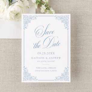 Elegant Blue Ornate Frame Vintage Wedding Save The Date
