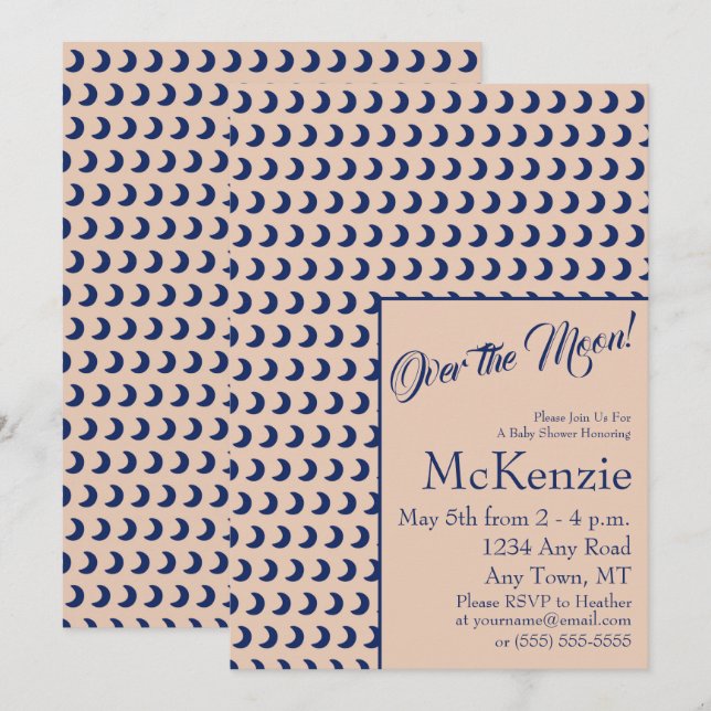 Elegant Blue Over The Moon Celestial Baby Shower I Invitation (Front/Back)
