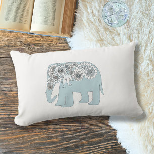 Elegant Blue Paisley Elephant Lumbar Pillow