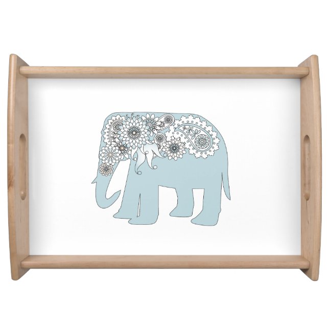 Elegant Blue Paisley Elephant Serving Tray (Front)