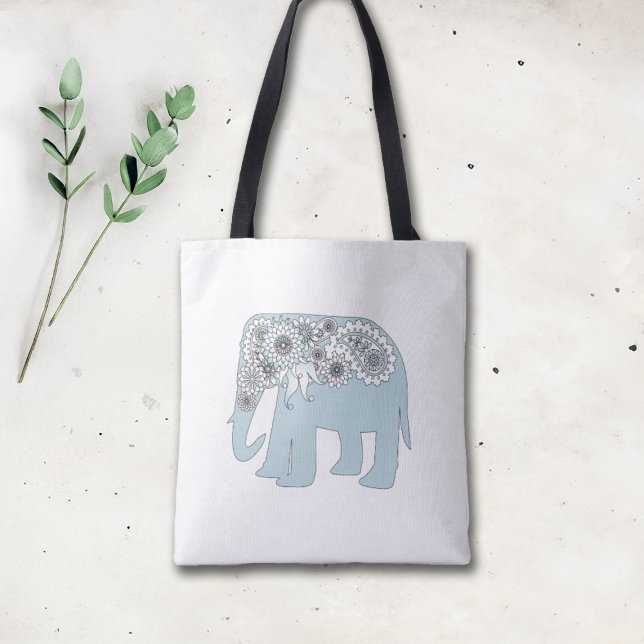 Elegant Blue Paisley Elephant Tote Bag (Creator Uploaded)