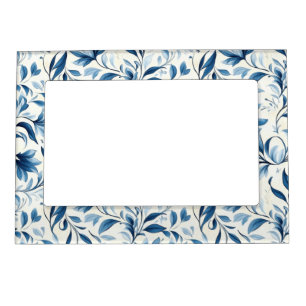 Elegant Blue Paisley Leaves - White Background (1) Magnetic Frame