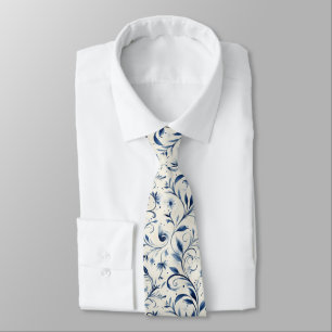 Elegant Blue Paisley Leaves - White Background (2) Neck Tie